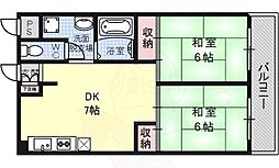 シャトー旭ヶ丘 2DKの間取図画像
