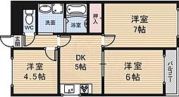 大和屋マンション 3DKの間取図画像