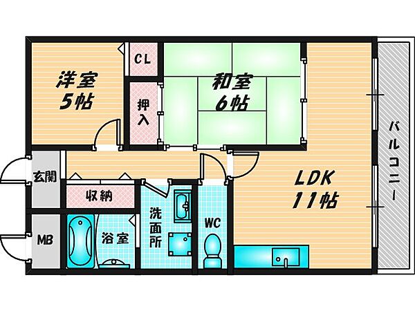 グランドールYII ｜大阪府東大阪市横小路町4丁目(賃貸マンション2LDK・2階・49.00㎡)の写真 その2