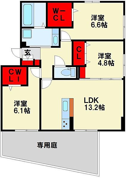 松の杜D-ROOM 101｜福岡県北九州市小倉北区下到津３丁目(賃貸アパート3LDK・1階・73.38㎡)の写真 その2