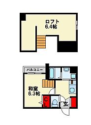 ソフィアHJ　II 2階1Kの間取り