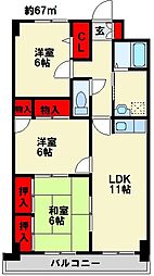 ギャラン中井 7階3LDKの間取り