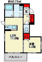 シャーメゾン藤崎 1LDKの間取図画像