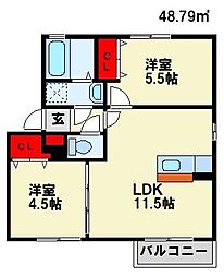 サンライズ陸 2LDKの間取図画像