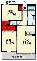 浜町テラス 2LDKの間取図画像