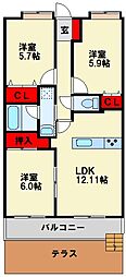 アヌビアス紫川 3LDKの間取図画像