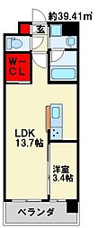 ウィングス西本町 1LDKの間取図画像