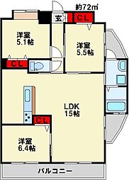 リード大手町 3LDKの間取図画像