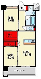 ウィングス西本町 2LDKの間取図画像