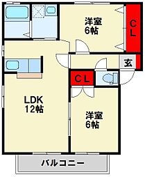 ペイサージュ2 2LDKの間取図画像
