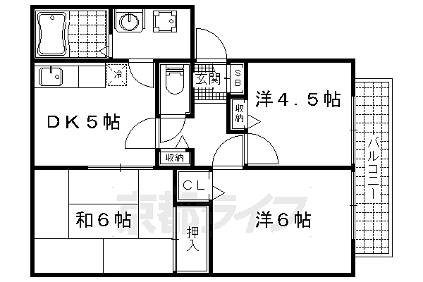 パティオ山科 105｜京都府京都市山科区音羽珍事町(賃貸アパート3DK・1階・50.00㎡)の写真 その2