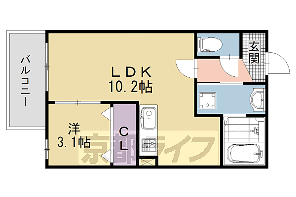 プライムコート伏見醍醐 203｜京都府京都市伏見区醍醐東合場町(賃貸アパート1LDK・2階・32.08㎡)の写真 その2