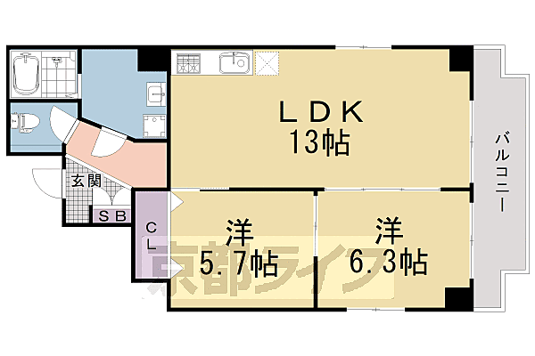 京都府京都市下京区中堂寺壬生川町(賃貸マンション2LDK・3階・55.65㎡)の写真 その2