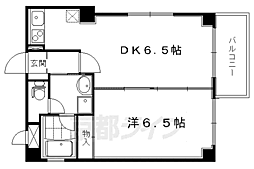京都市営烏丸線 丸太町駅 徒歩14分の賃貸マンション 2階1DKの間取り