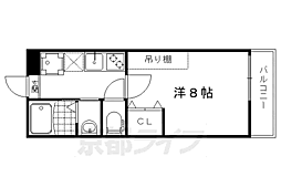 京都市営烏丸線 今出川駅 徒歩23分の賃貸マンション 2階1Kの間取り