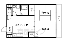JR東海道・山陽本線 山科駅 徒歩9分の賃貸マンション 2階2DKの間取り
