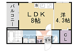 京阪京津線 四宮駅 徒歩3分の賃貸アパート 1階1LDKの間取り