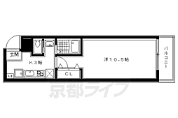 コルテ鴨川五条 2階1Kの間取り