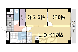 東野第一グリーンハイツ山科 2LDKの間取図画像