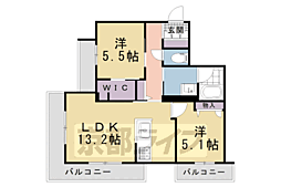 レラトア上賀茂 2LDKの間取図画像
