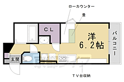 デ・リード御所北 1Kの間取図画像