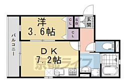 京都市伏見区桃山筒井伊賀東町アパート 1DKの間取図画像