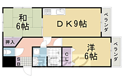 メルベーユ桂 2DKの間取図画像