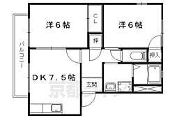 ビューテラス山科 2DKの間取図画像