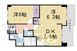 グリーンエクセル西院 2DKの間取図画像