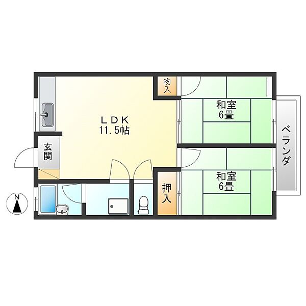 フォンテーヌセブン 203｜栃木県宇都宮市泉が丘７丁目(賃貸アパート2LDK・2階・49.00㎡)の写真 その2