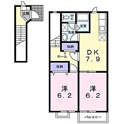 カーサエテルノB 2DKの間取図画像