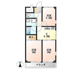 ピアジオ東簗瀬 3Kの間取図画像