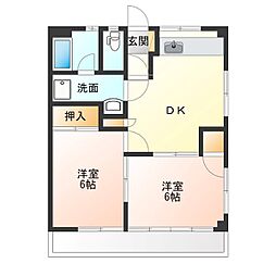 ラフィーネ陽東 2DKの間取図画像