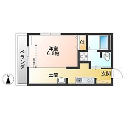 グランオーラ千波 1Kの間取図画像