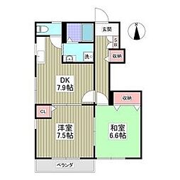 さくらコーポB 2DKの間取図画像