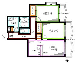 JR総武線 東中野駅 徒歩5分の賃貸マンション 2階2LDKの間取り