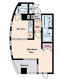 プレジールS 1DKの間取図画像