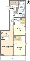 エルズレジデンス東中野 2LDKの間取図画像