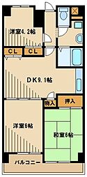 学園サンパール 3DKの間取図画像