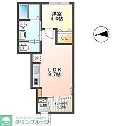 東久留米市金山町2丁目アパート 1LDKの間取図画像