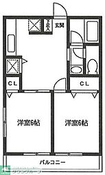 リブレ高野台 2DKの間取図画像