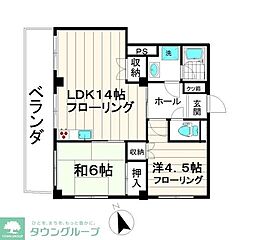 アルファ武蔵野2 2LDKの間取図画像