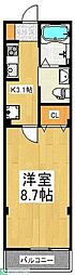 ビューノサンヒルズ 1Kの間取図画像