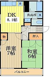アメリカンビューティ 2DKの間取図画像