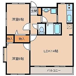 ジュネス栄・2 2LDKの間取図画像