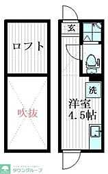 西武新宿線 上石神井駅 徒歩10分の賃貸アパート 2階ワンルームの間取り