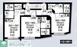 JR総武線 高円寺駅 徒歩4分の賃貸マンション 2階ワンルームの間取り