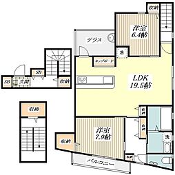 JR中央線 東小金井駅 徒歩4分の賃貸アパート 3階2LDKの間取り