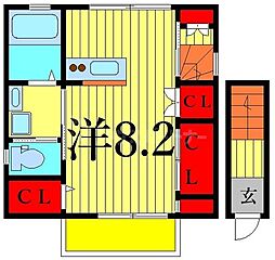 都営新宿線 篠崎駅 徒歩17分の賃貸アパート 2階ワンルームの間取り