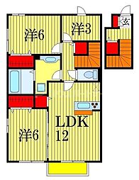 JR武蔵野線 船橋法典駅 徒歩15分の賃貸アパート 2階3LDKの間取り